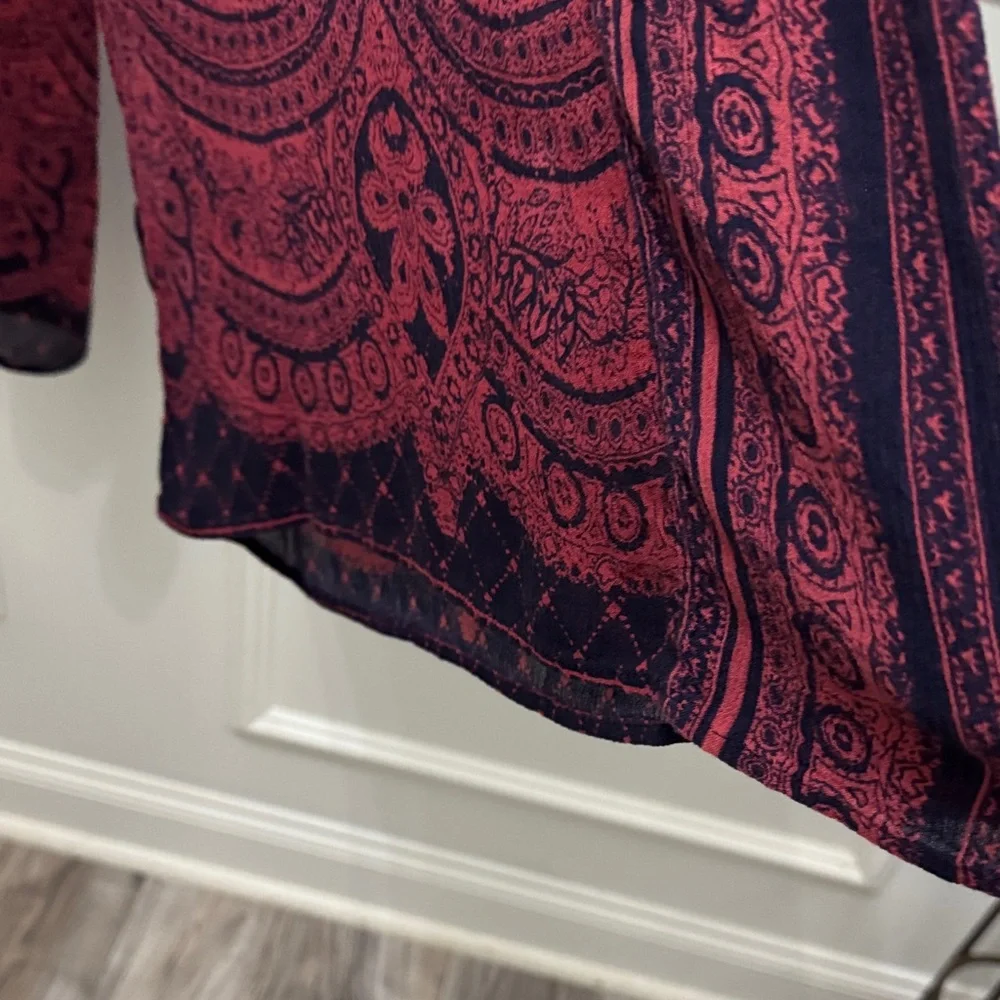 Free People Navy and Raspberry Patterned pants L - Picture 6 of 11